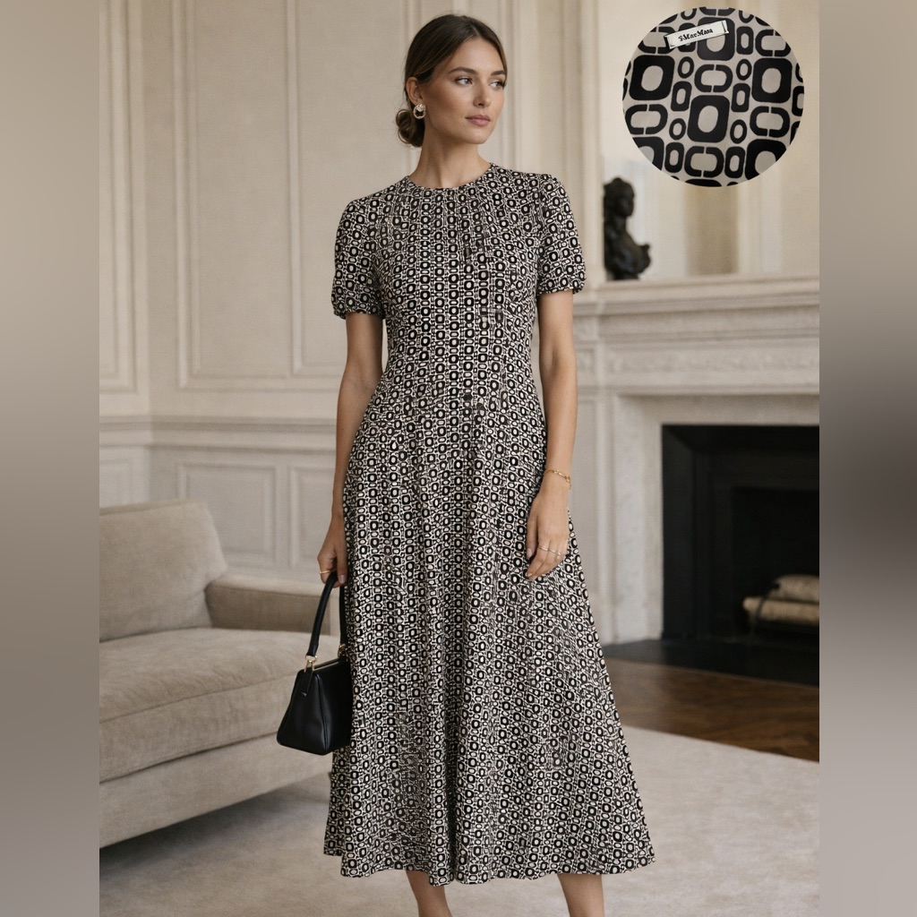 S Max Mara Geometric Printed Silk Midi Dress